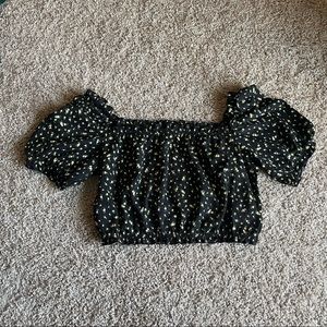 Divided Black Floral Crop Top